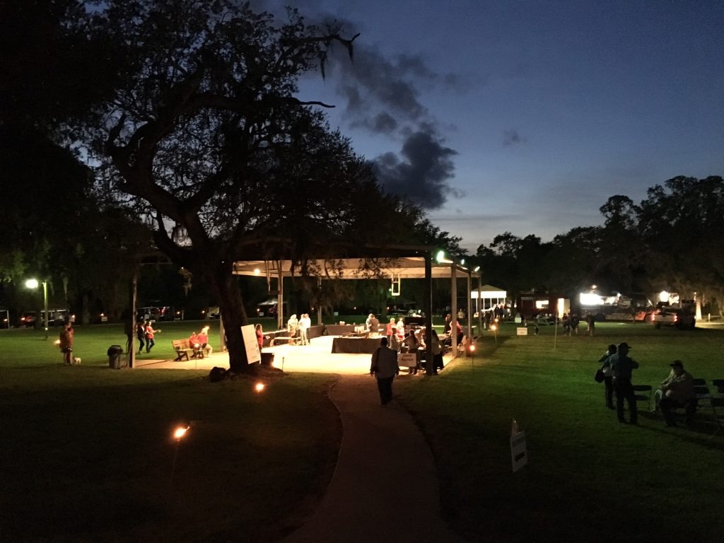 lighted tent at night